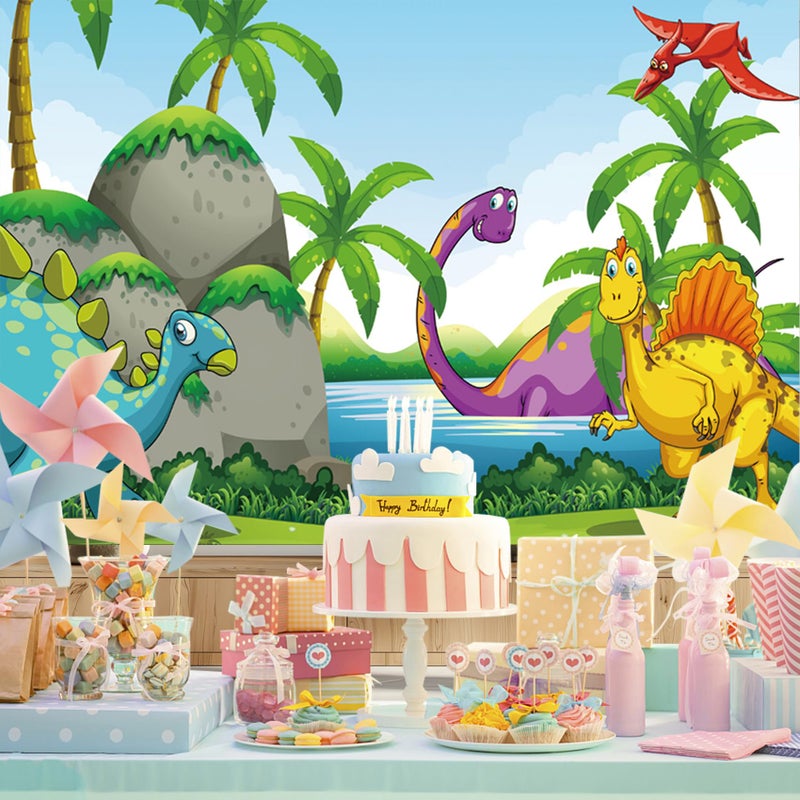 Baocicco Vinyl 5x3ft Cartoon Dinosaurs Backdrop Photography Background Prehistoric Jurassic Period Mountains Lake Water Cute Baby Kid Birthday Party Decoration Infant Children Photo Portraits Prop - Image 4